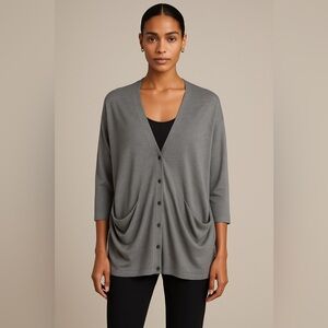 SHAE Luxury Draped Gray Button-Up Cardigan Silk Cashmere blend minimalist M